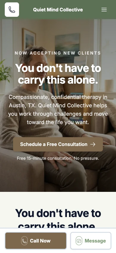 Professional website on mobile